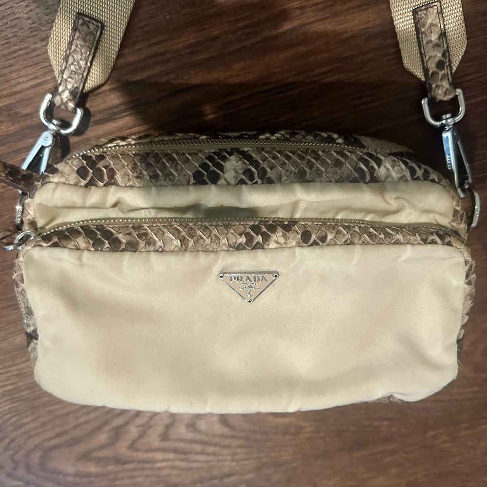 Prada Python Trimmed Tan Purse - image 3